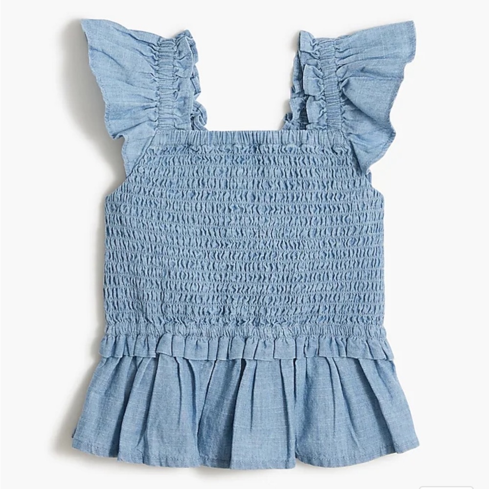 J Crew Girls' chambray smocked ruffle top